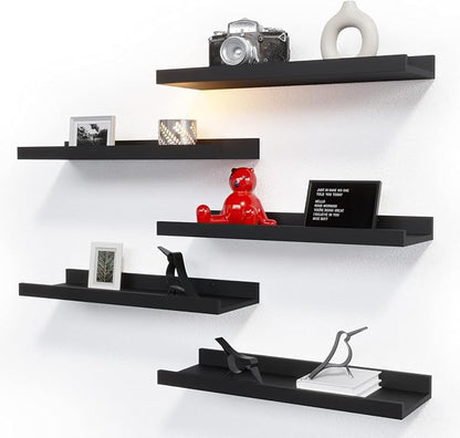 RICHER HOUSE 5 Set Floating Wall Mounted Shelves, Modern Picture Ledge Shelf by RicherHouse