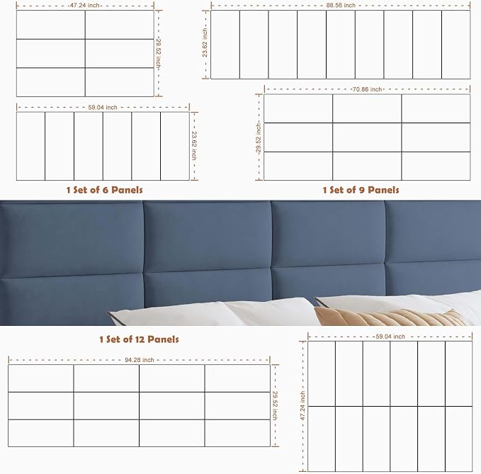IFNOW Wall Mounted Upholstered Headboard King, 3D Peel and Stick Soundproof - Image 6