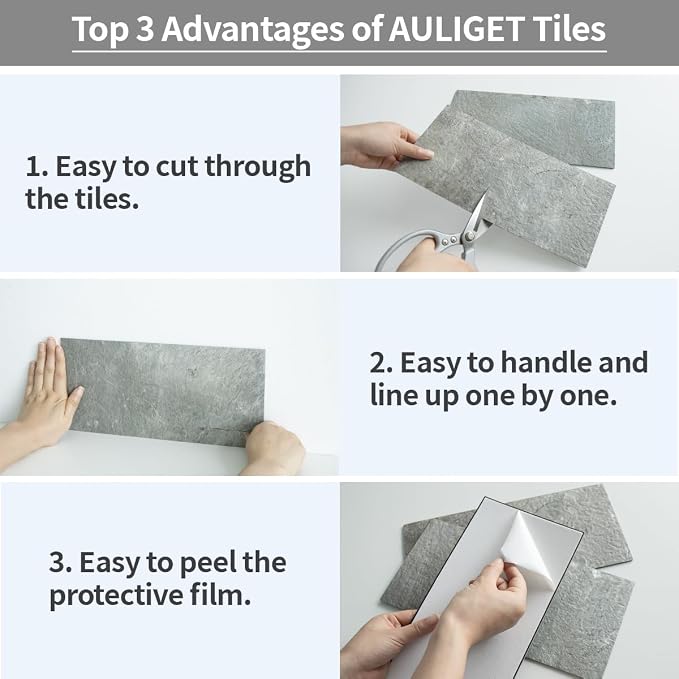 AULIGET 2-Piece Mountain Rock Peel and Stick Backsplash Wall Tiles, Laundry Room - Image 7