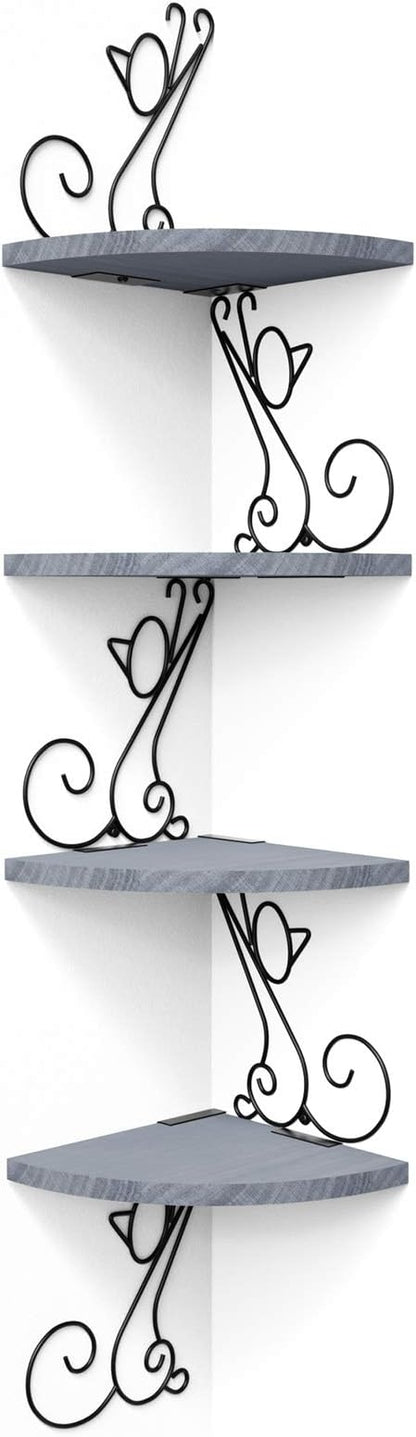 Alsonerbay Wall Mount Corner Shelves 4 Tier Floating Corner Storage Wood by Alsonerbay