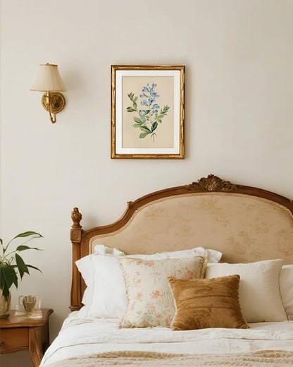 InSimSea Gold Bamboo Framed Canvas Wall Art, Vintage Rosa Chiba Flower - Image 2