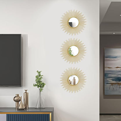 3 Pack Metal Mirrors for Wall Sunburst Wall Mirrors Home Décor Decorative - Image 6