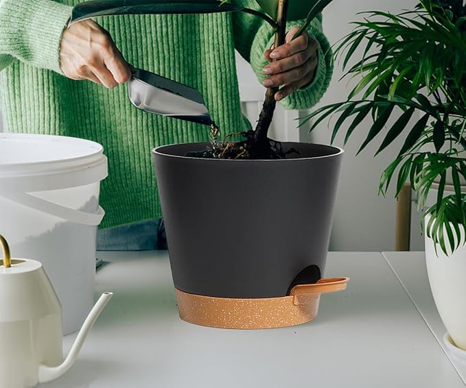 Plant Pots Self Watering Planters with Drainage Hole and Reservoir Large Flower Planting Pots for Indoor Outdoor Plants Plastic Succulent Pot Gift Idea 2 * 12Inch