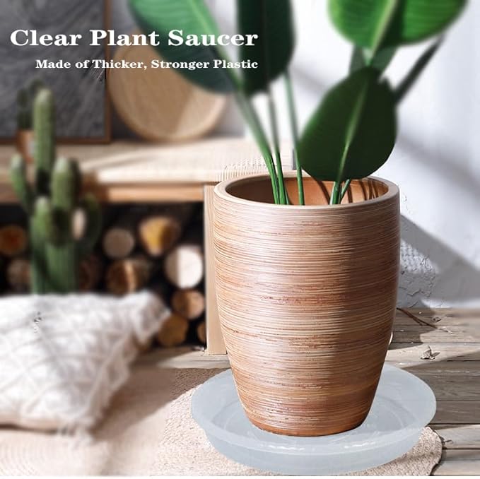 Plant Saucer 2 Pack of 10 inch, Clear Plastic Flower Plant Pot Saucer, Heavy Duty Plant Drip Trays Saucers for Indoor, Plant Water Tray for Planters