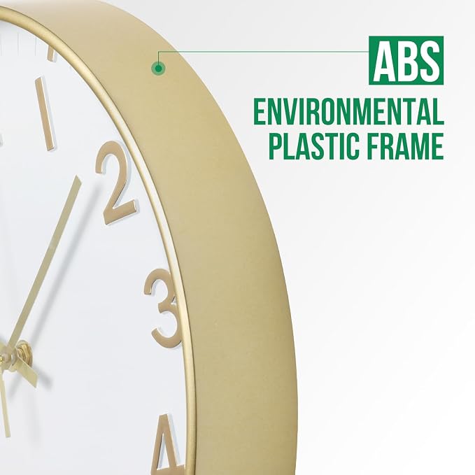 Wall Clock 12 Inch White-Gold Modern Simple Quartz Decorative Clock Non-Ticking - Image 4