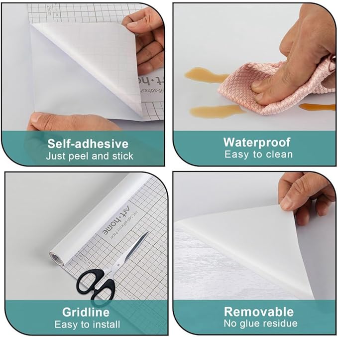 Arthome 11.8"x100" White Contact Paper, Peel and Stick Matte Wallpaper - Image 6
