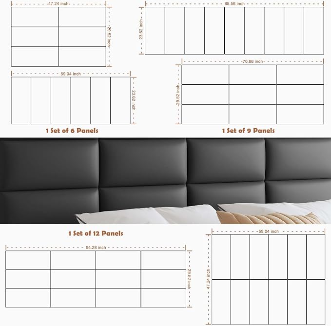 IFNOW Wall Mounted Upholstered Headboard King, 12 Panels 3D Peel and Stick - Image 3