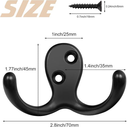 Homanu 34 Pack Coat Hooks, Heavy Duty Double Prong Coat Hooks Wall Mounted - Image 5