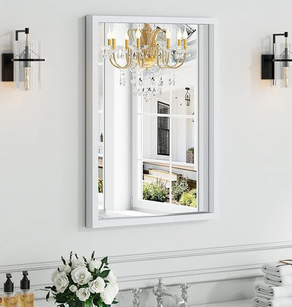 Syndra White Wood Frame Bathroom Mirror, Waterproof Slim Deep Frame, by Syndra