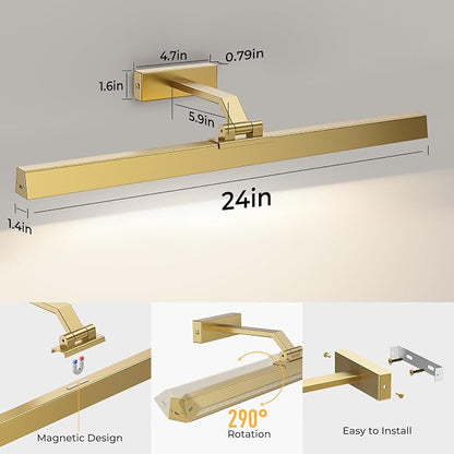 Afyuol Picture Lights for Wall, Brushed Gold Battery Operated Picture Light - Image 6