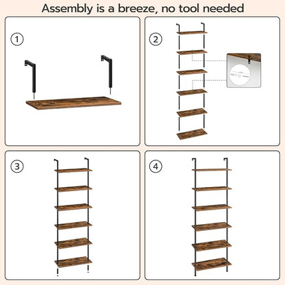 HOOBRO DIY Ladder Shelf, 6-Tier Wall Mounted Bookshelf, Office Vertical Bookcase - Image 9