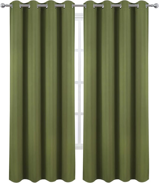 LEMOMO Blackout Curtains 52 x 90 Inch Long Olive Green Curtains Set of 2 Panels - Image 2