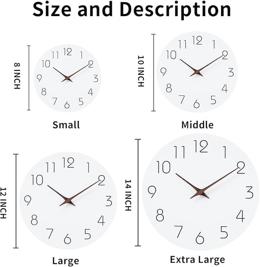 Mosewa Wall Clock 14 Inch White Silent Non Ticking Battery Operated Simple - Image 2