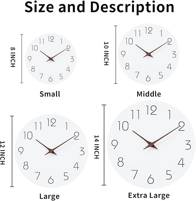 Mosewa Wall Clock 14 Inch White Silent Non Ticking Battery Operated Simple - Image 2