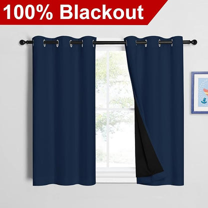 NICETOWN Navy 100% Blackout Curtains 45 inch Long 2 Panels Set, Thermal - Image 2