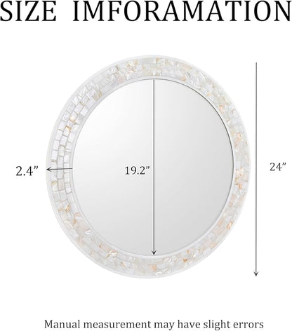 Mosaic Mirrors for Wall 24 Inch, Natural Mother of Pearl Inlay White Framed - Image 3