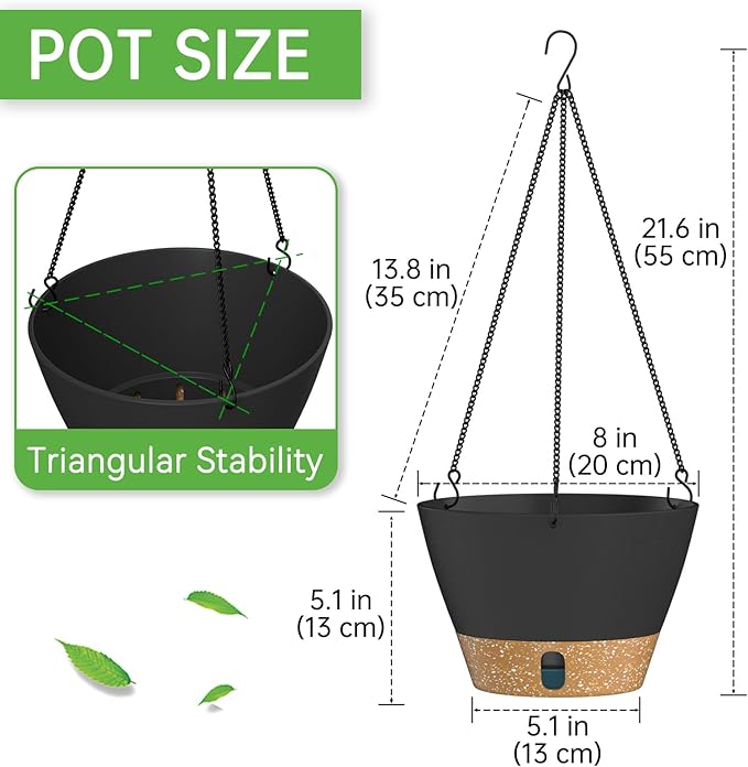 ZMTECH Hanging Planters for Indoor Plants Set of 2 Self Watering Hanging Pots Hanging Baskets Hanging Flower Pots for Outdoor Hanging Plants(8 Inch, Gray)