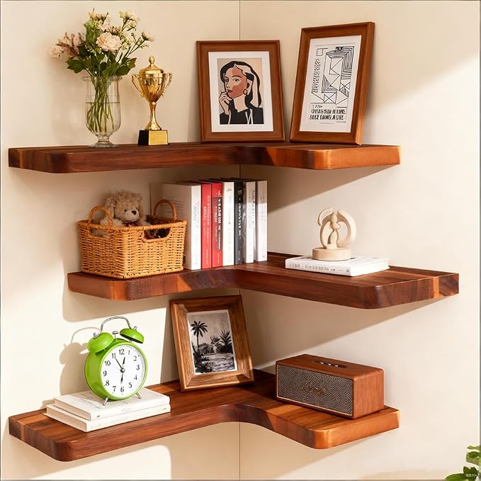 Floating Corner Shelves, Wall Shelf Set of 3, Shelves by Unknown