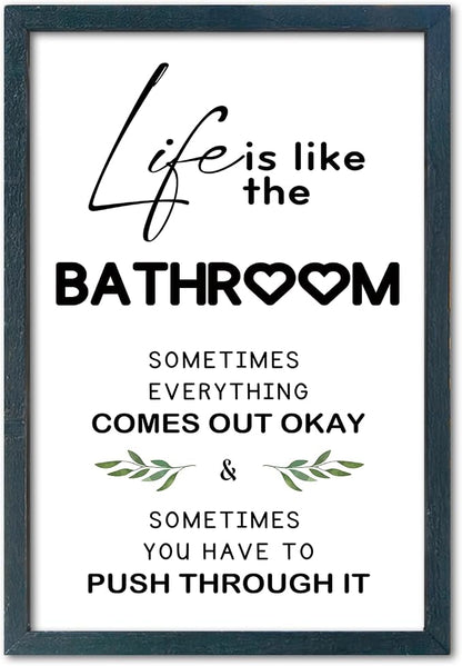 YWJKWLGS Funny Bathroom Wall Art, 11x16 Inch Black Framed Life is Like Bathroom by Unknown