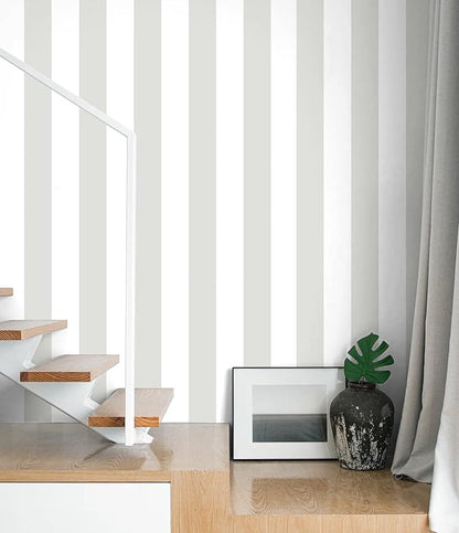 Guvana 17.7"×394" Grey and White Peel and Stick Wallpaper Striped Contact Paper by Guvana