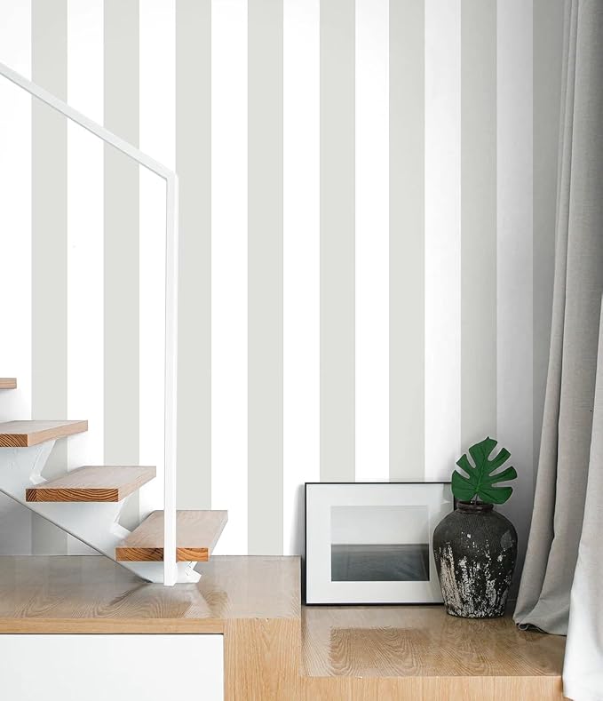 Guvana 17.7"x118" Grey and White Wallpaper Striped Peel and Stick Wallpaper by Guvana