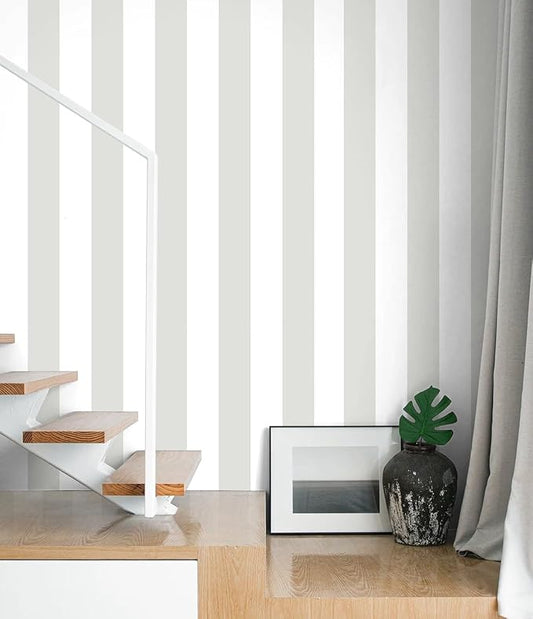 Guvana 17.7"x197" Striped Peel and Stick Wallpaper Grey and White Contact Paper by Guvana