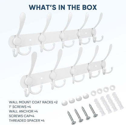 TICONN Wall Mounted Coat Rack, Five Heavy Duty Tri Hooks All Metal Construction - Image 5