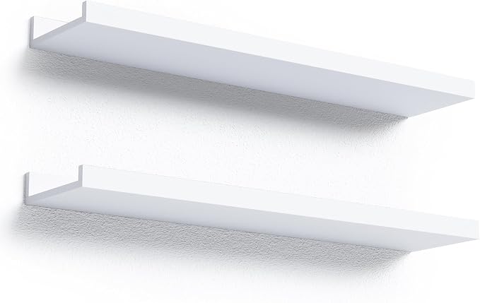 Boswillon 23.6 Inches Long Floating Shelves, 2 Set Modern White Wall Shelf by Boswillon