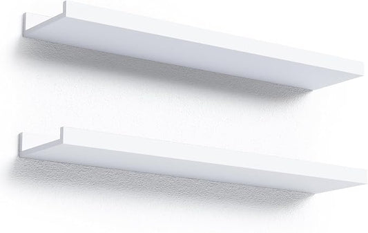 Boswillon 23.6 Inches Long Floating Shelves, 2 Set Modern White Wall Shelf by Boswillon