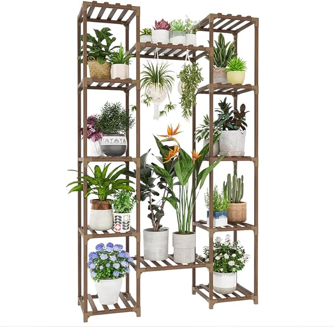 Plant Stand Indoor Outdoor 62.2“ Tall Large Plant Shelf Corner Tiered Plant Stands for Multiple Plants for Living Room Wood Hanging Plant Holder for Garden Balcony Patio Decor