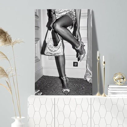 High Fashion Poster Trendy Black and White Wall Art Retro Girl Room Decor - Image 3