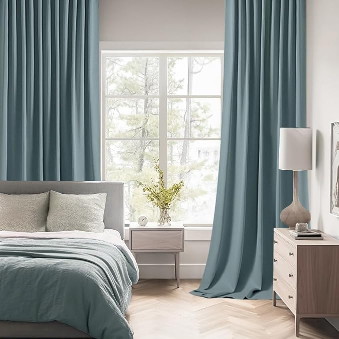 MIULEE Greyish Blue Back Tab Blackout Curtains 72 Inches Long 2 Panels Set - Image 2