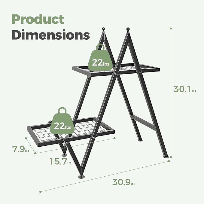 Bamworld Metal Plant Stand Indoor Outdoor 2 Tier Corner Plant Stand Flower Stand Plant Table Plant Shelf for Multiple Plants Heavy Duty Plant Holder for Patio Garden Balcony Living Room Bedroom