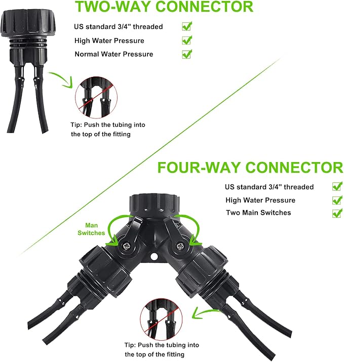 1/4 Inch Drip Irrigation Tubing to Faucet Adapter Connector, 2 Way Y Splitter for 3/4" Inch Garden Hose to 1/4 Inch Drip Irrigation Hose