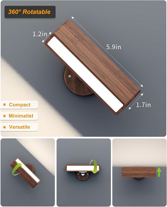 DetarZinLED Wall Lights Battery Operated Wooden, Magnetic Wall Sconces - Image 7
