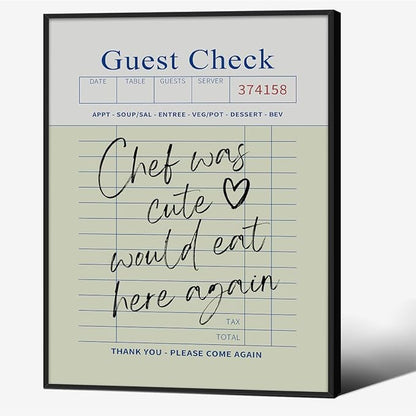 Black Framed Wall Art Posters Trendy Kitchen Guest Check Prints Chef Was Cute by PDFI