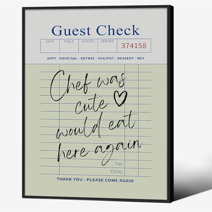 Black Framed Wall Art Posters Trendy Kitchen Guest Check Prints Chef Was Cute by PDFI