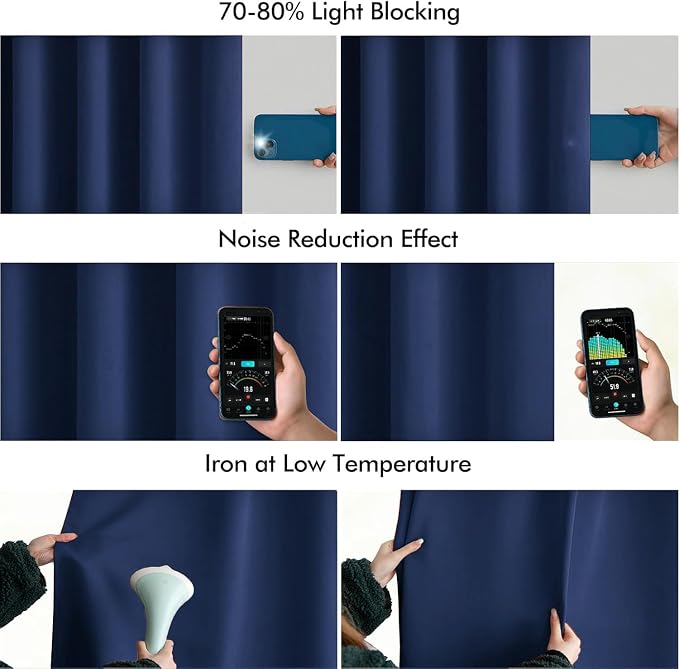 MIULEE Navy Blue Back Tab Blackout Curtains 120 Inch Long 2 Panels Set - Image 5