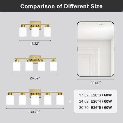 FonmYim Brushed Gold Bathroom Light Fixtures, 3-Light Modern Vanity Light Over - Image 8