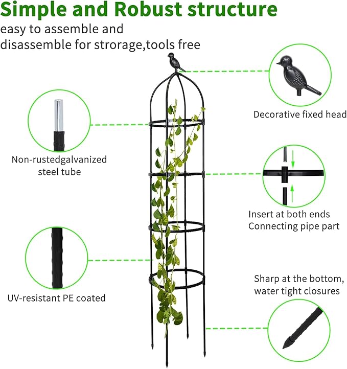 2 Pcs Garden Trellis for Climbing Plants, 6 Ft Rustproof Metal Pipe with Heavy Duty Plastic Coated, Garden Outdoor Indoor Potted Plant Support, Obelisk Garden Trellis for Climbing Vine