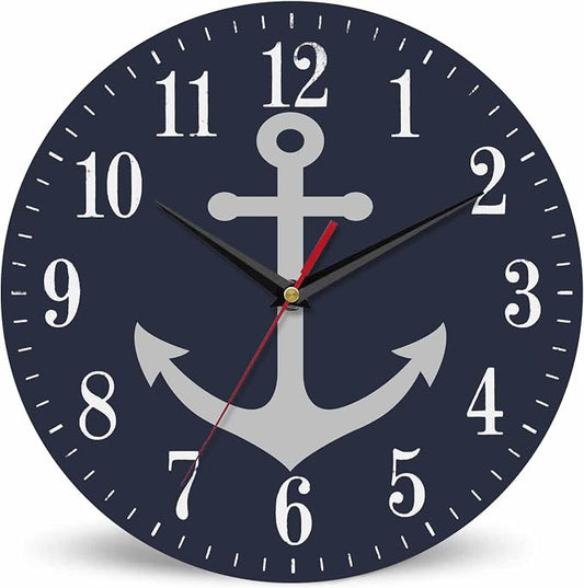 Mxocom Anchor Wall Clock Boat Anchor Marine Navigation Blue 10 Inch Silent Non by Mxocom