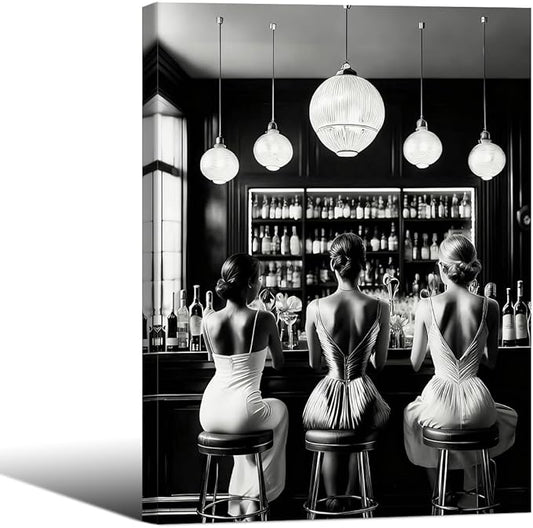 Vintage Black and White Framed Wall Art Trendy Women Drink Cocktail Posters by FuSatisYilife