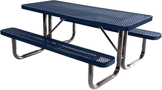 Heavy-Duty Portable Outdoor Picnic Table, Thermoplastic Coated Expanded Metal Commercial-Grade Patio Dining Furniture Made in America (6ft Rectangular, Dark Blue)