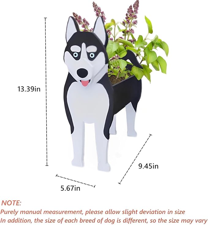 Siberian Husky Dog Planter Plant Pots,Cute Garden Dog Flower Planter,Dog Planters Birthday Gifts for Women,Office,Indoor/Outdoor Decor（9.45 * 5.67 * 13.39in）