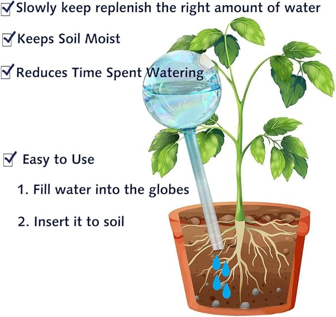 2pcs Galss Plant Watering Devices, Planter Self Watering Globes for Home Potting, Garden Flower Plant Watering Spikes Automatic Plant Waterer System Set for Indoor Outdoor Plant Daily Watering