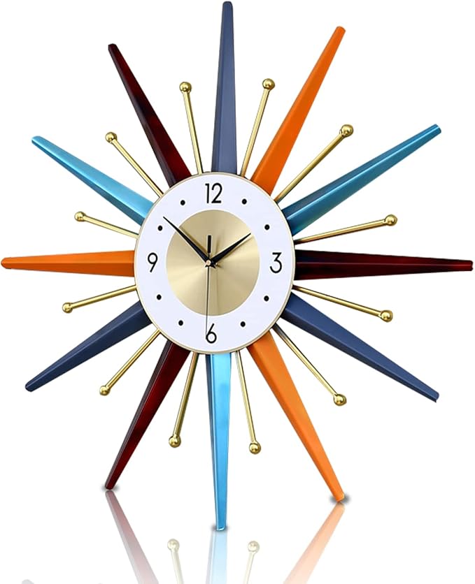 FIELDY Large Wall Clock 27.5 Inch Mid Century Wall Clocks Starburst Clock Non by FIELDY