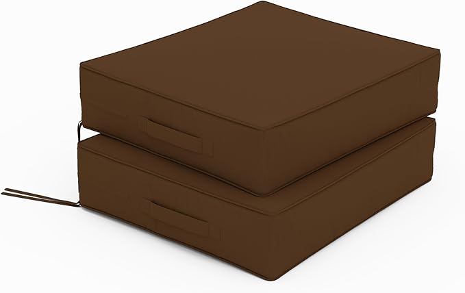Patio Chair Cushions 18.5 X 16 X 4 Inch Waterproof Outdoor Seat Cushions for Patio Furniture, Outdoor Sofa Couch Pads with Ties & Handle, Set of 2, Chocolate