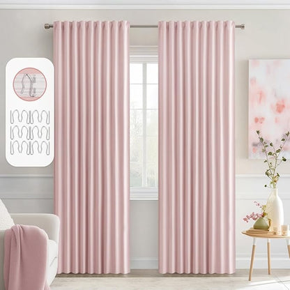 MIULEE Baby Pink Back Tab Blackout Curtains 84 Inch Length 2 Panels Set by MIULEE