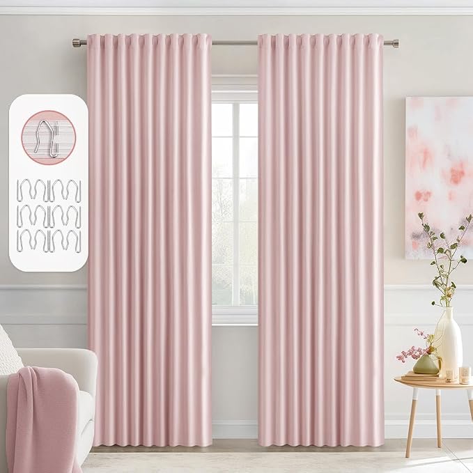 MIULEE Baby Pink Back Tab Blackout Curtains 72 Inch Length 2 Panels Set by MIULEE