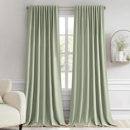 MIULEE Sage Green Back Tab Blackout Curtains 96 Inch Length 2 Panels Set by MIULEE